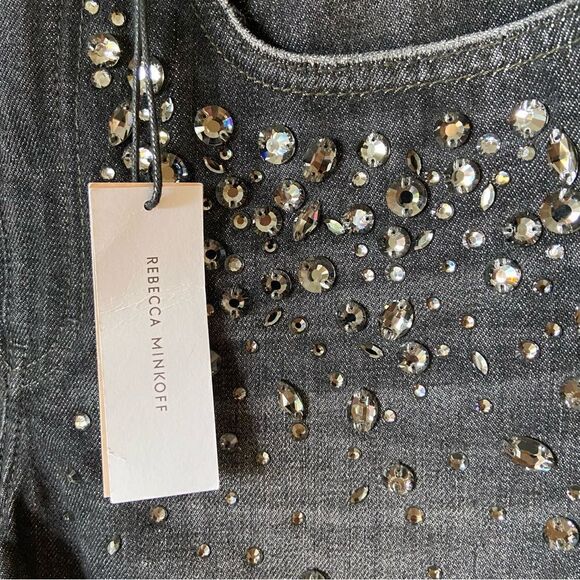 NWT Rebecca Minkoff Jean Denim Black Shorts Crystal Embellished Size 26 - Picture 9 of 10
